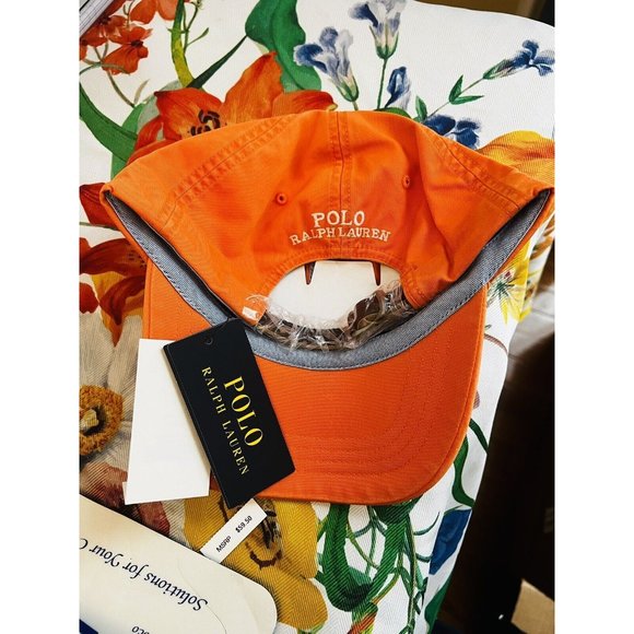 New NWT Polo Ralph Lauren Men Cotton Chino Ball Cap Hat Color Lifeboat Orange - Picture 9 of 14